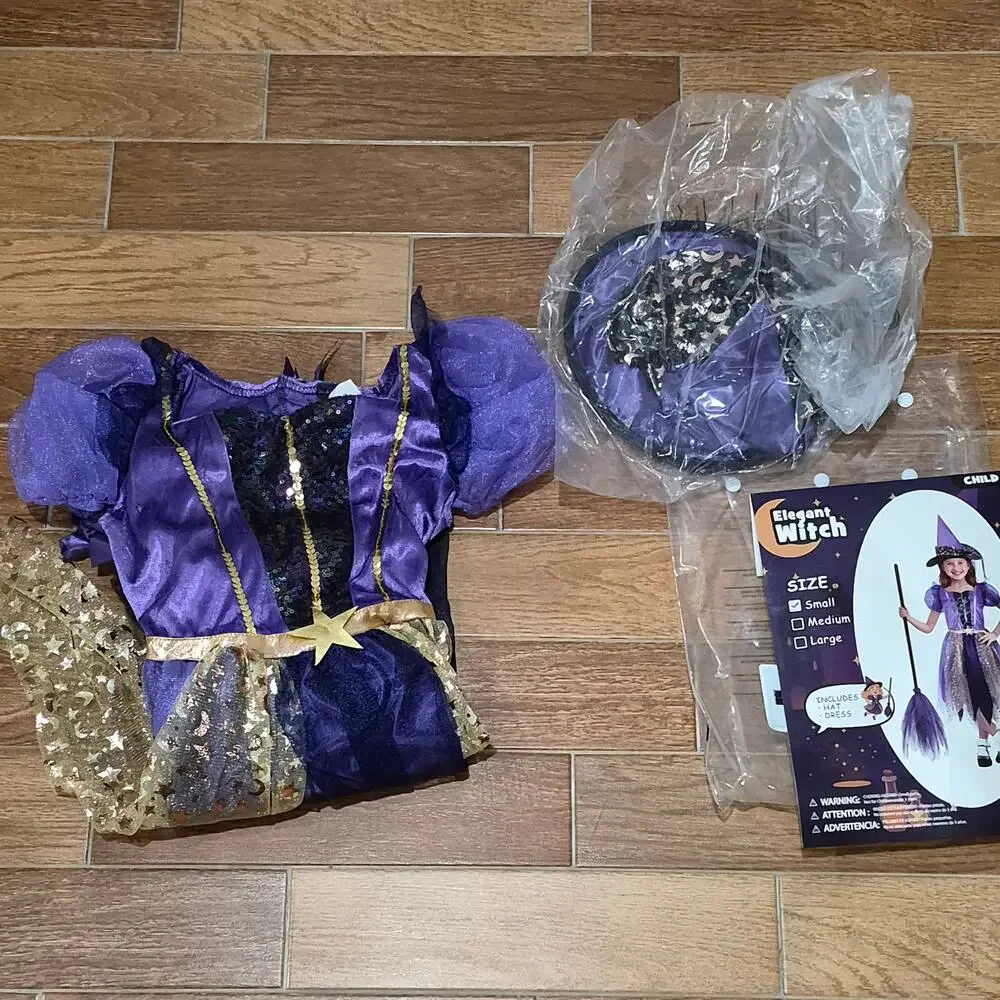NEW Halloween Costume purple glitter elegant Witch Costume Girls size small